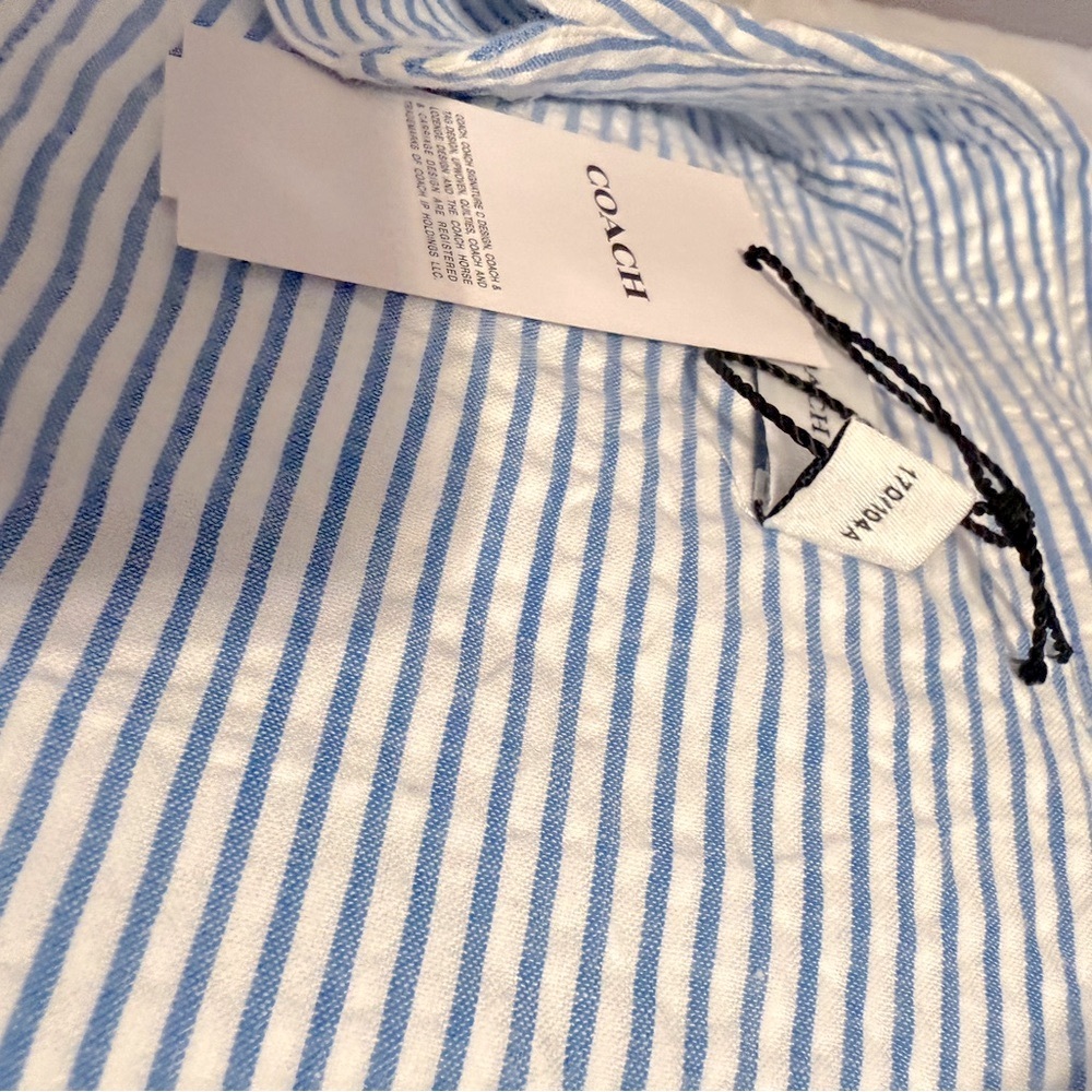 Women’s Coach Blue / White seersucker Button Down Shirt 31 long 26 armpits - Picture 13 of 15